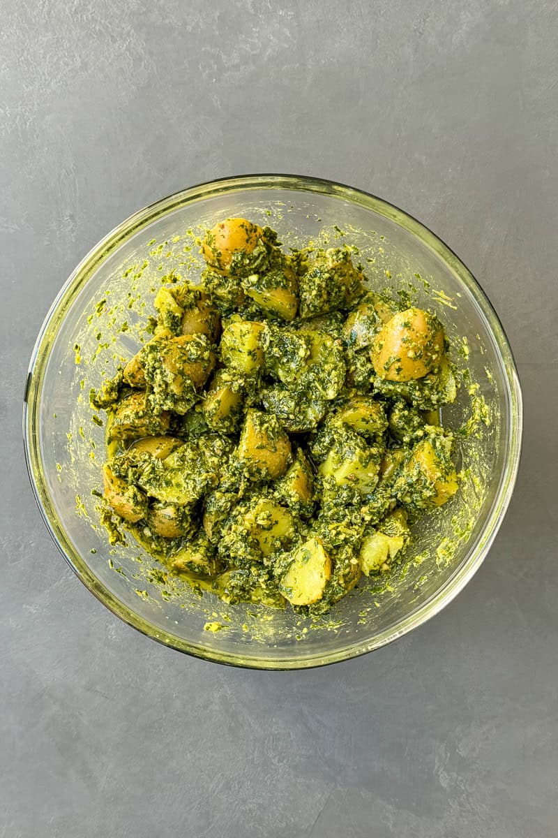 Creamy Pesto Potato Salad (Made Vegan)