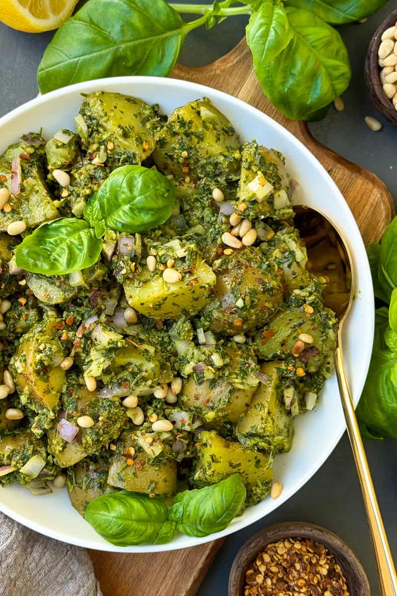 Creamy Pesto Potato Salad (Made Vegan)
